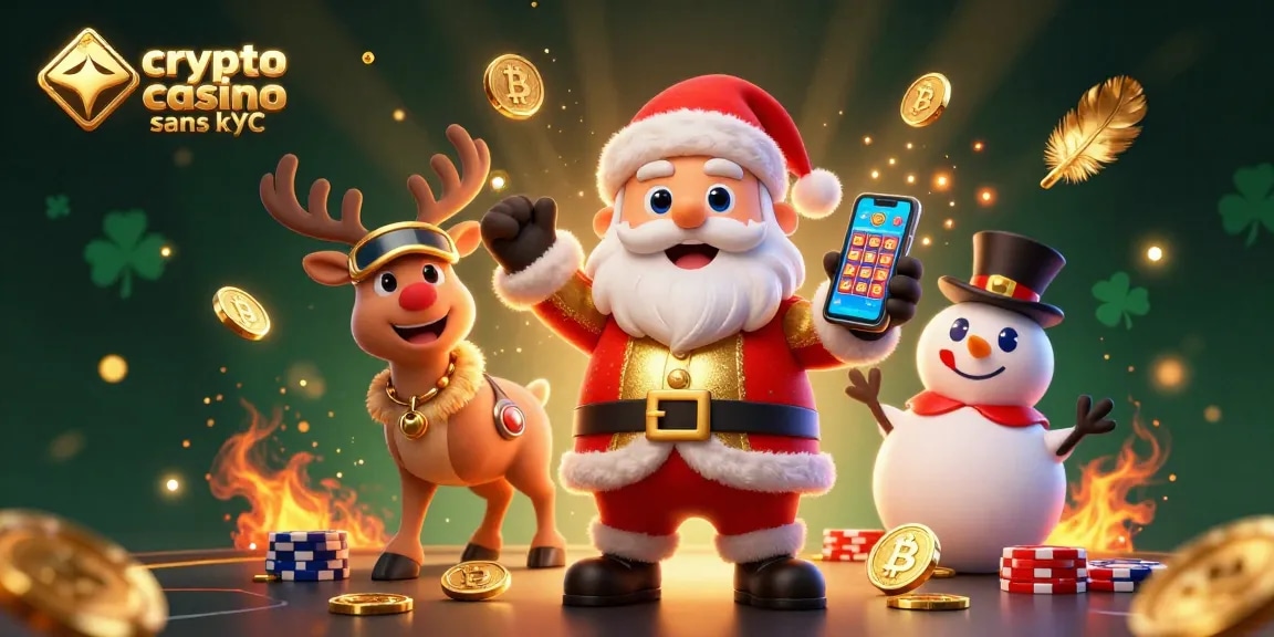 Jouez au crypto casino sans KYC avec un Santa amusant et ses amis dans un casino animé.
