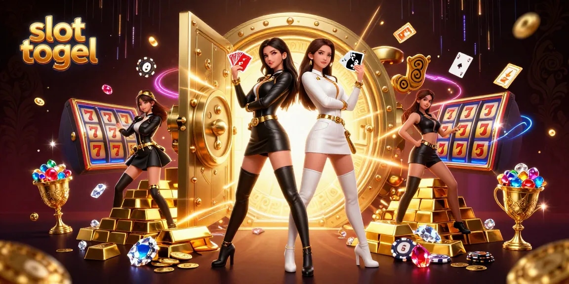 Experience thrilling slot togel games with stunning visuals of twin Asian women and vibrant gaming riches.