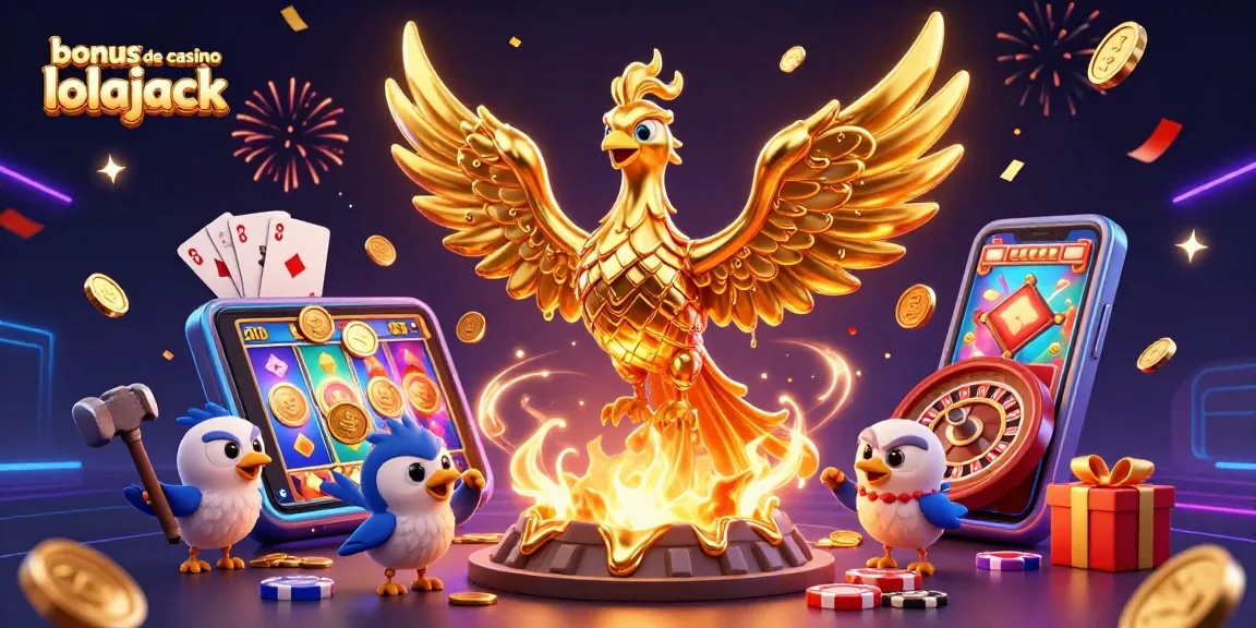 Bonus de casino lolajack : gagnez des pièces d'or avec des jeux de casino animés et des phoenix en or.
