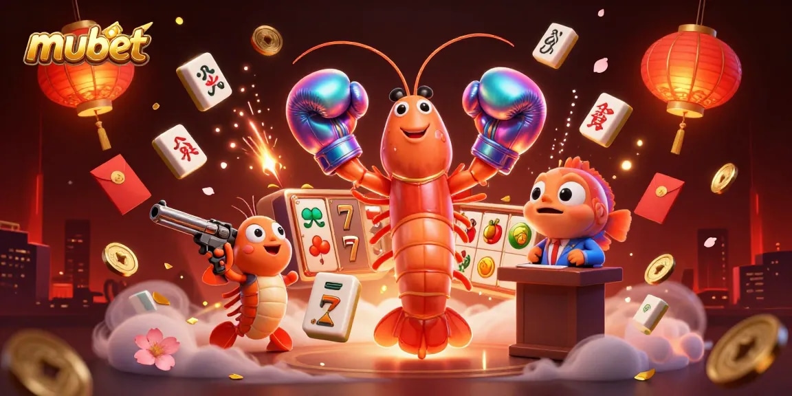 Experience thrilling wins at mubet with dynamic slots and gaming elements in a vibrant illustration.