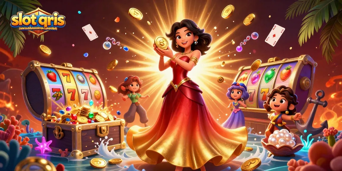 Engage with slot qris merusak kehidupan masyarakat through a vibrant casino-themed digital illustration.