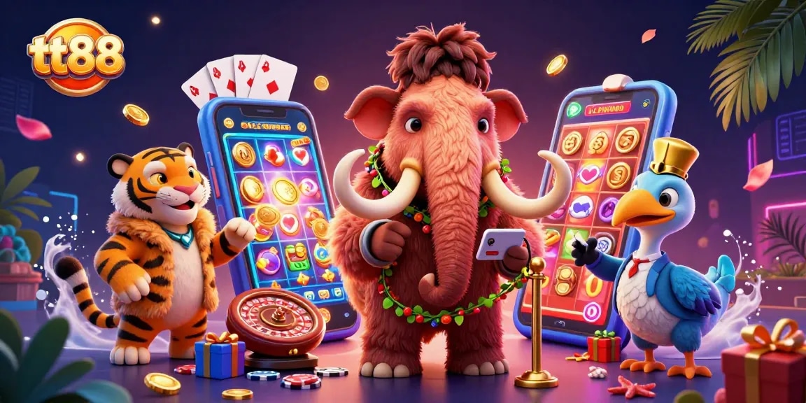 Win big with innovative games at tt88, featuring vibrant casino characters and dynamic elements.