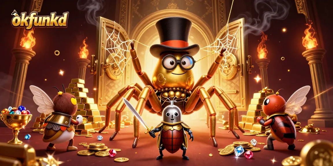 Experience thrilling action at okfunkd with a giant tarantula and a brave knight in a dynamic casino adventure.
