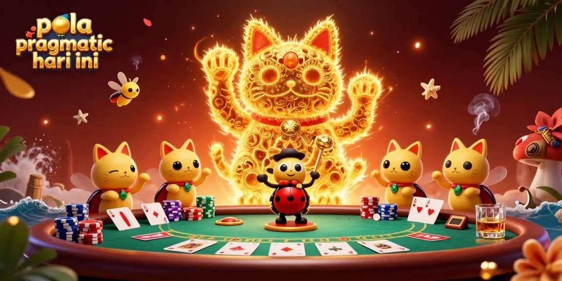 Spin to win with pola pragmatic hari ini as fireflies create a lucky cat in a vibrant casino scene.