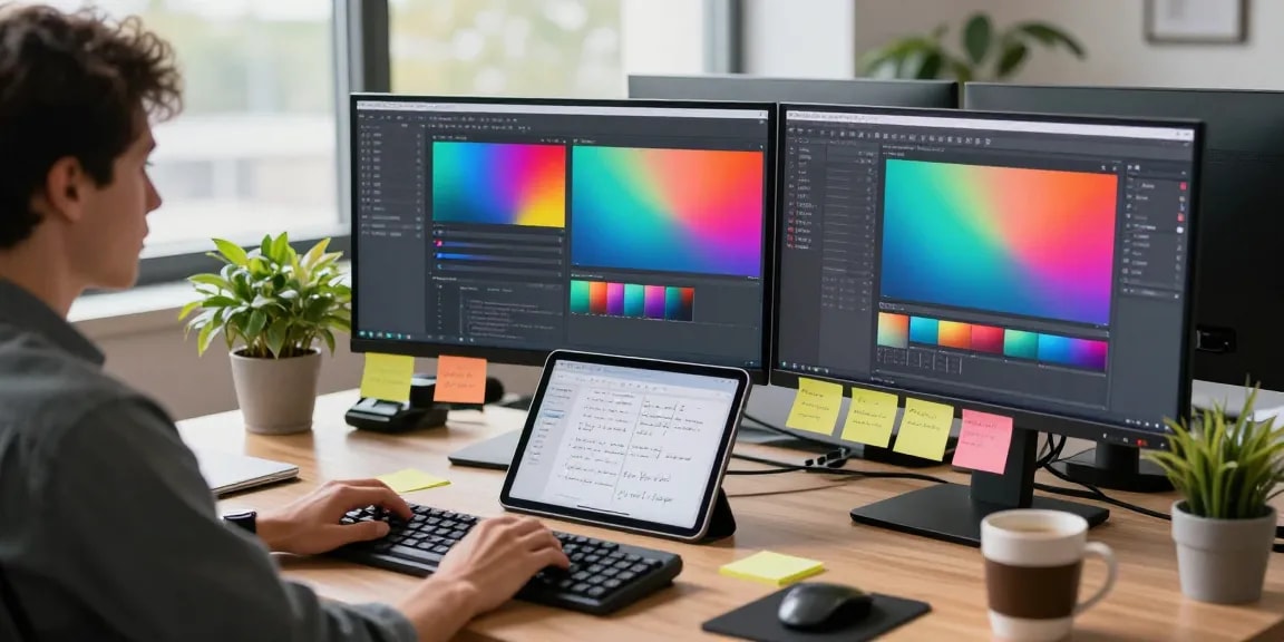 Professional workspace showcasing the Snipaste 截图工具 in use, with multiple screens and creative elements.