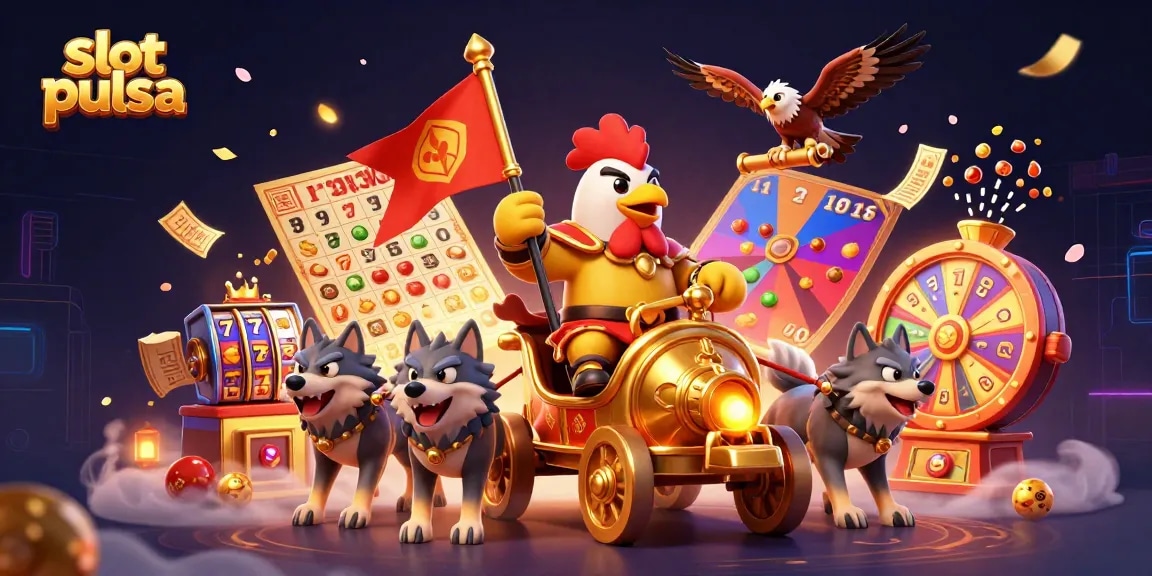 Permainan slot pulsa yang penuh keberuntungan dengan simbol jackpot dan kemenangan sangat dinamis
