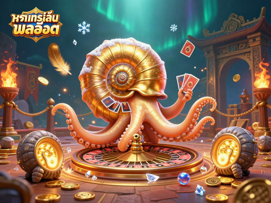 Engage in ทดลองเล่นสล็อต featuring a mesmerizing ancient nautilus roulette and glowing ammonite companions.