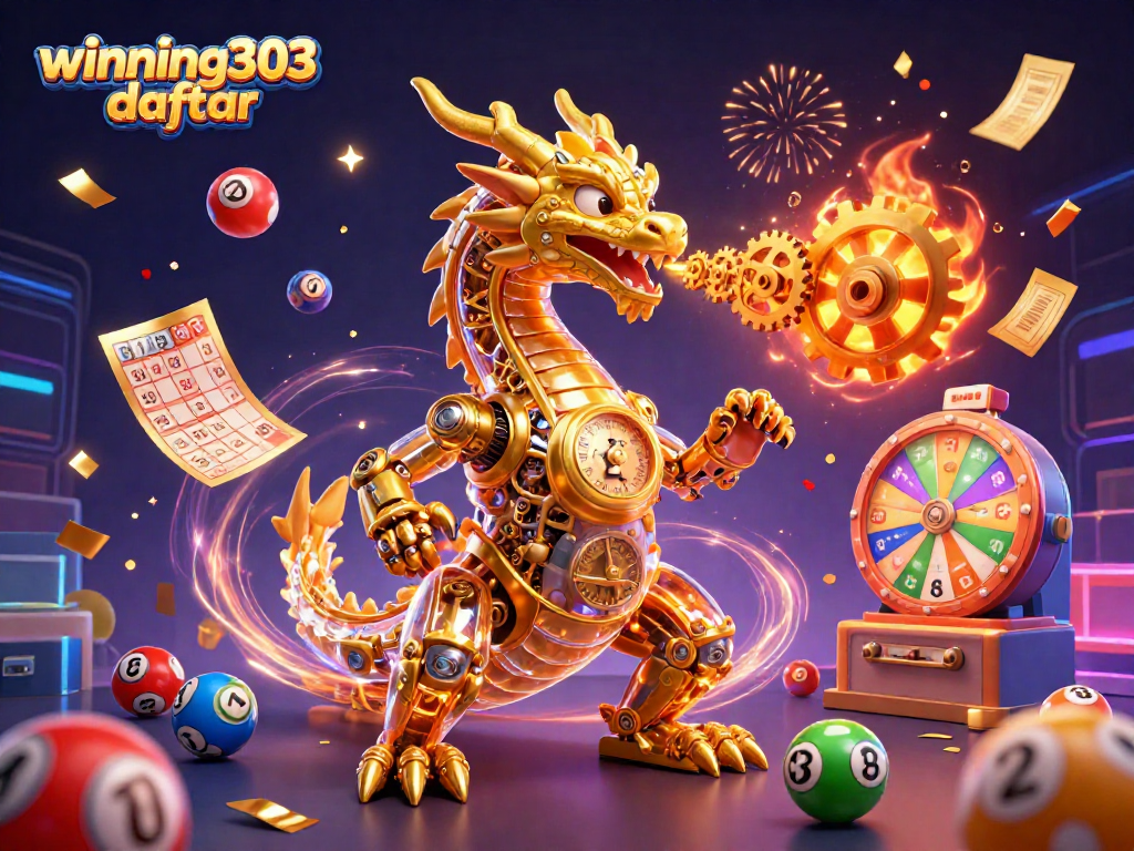 Experience winning303 daftar with a vibrant scene of casino elements and celebratory visuals.