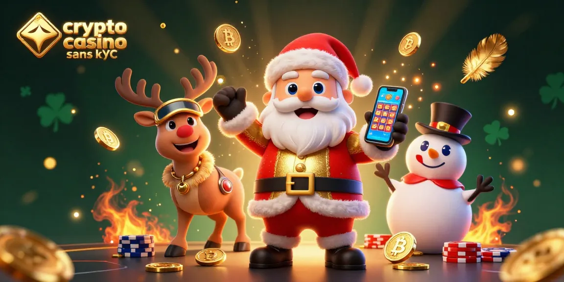 Jouez au crypto casino sans KYC avec un Santa amusant et ses amis dans un casino animé.