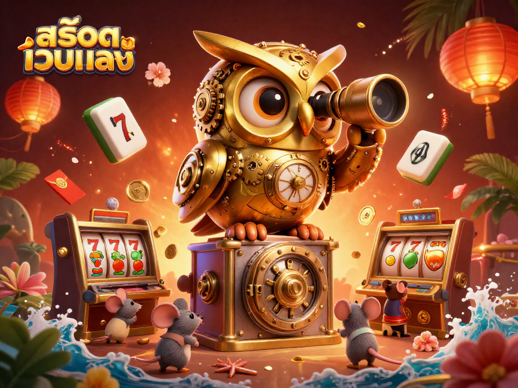 Intensify your gaming experience at สล็อตเว็บตรง with a vibrant casino illustration featuring an owl and slot machines.
