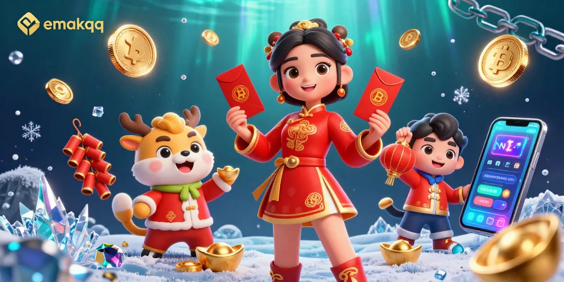 Experience thrilling gameplay at emakqq with a vibrant festive illustration featuring casino elements and rich visuals.