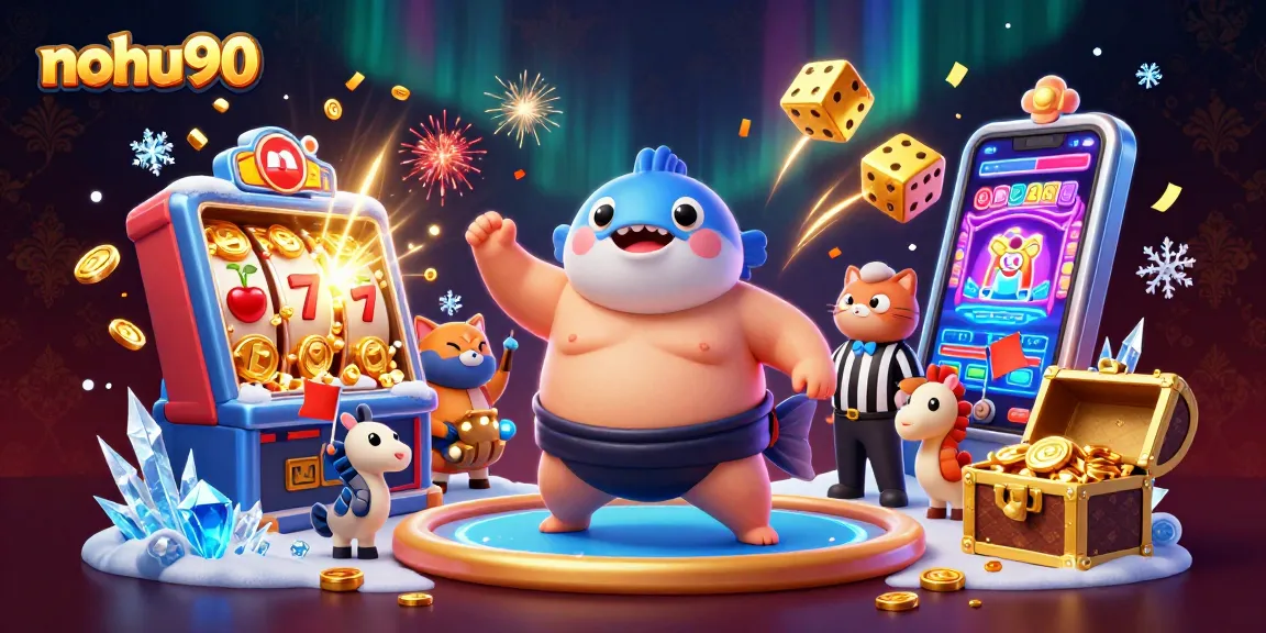 Nohu90 players enjoying a vibrant underwater casino game scene filled with slot machines and festive elements