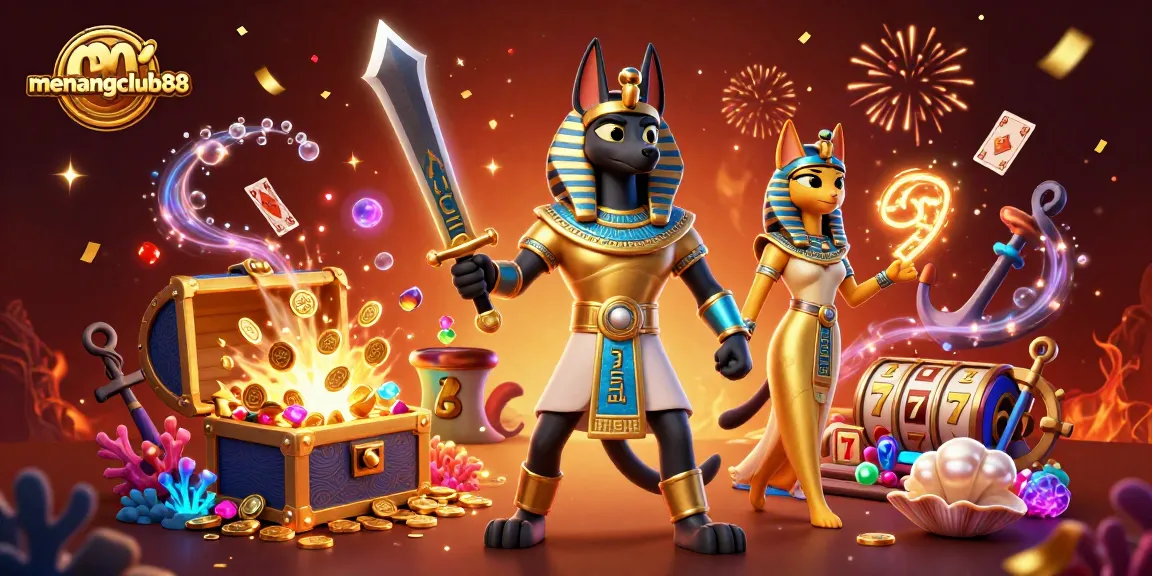 Win big with menangclub88 in a vibrant 3D illustrated casino adventure featuring ancient warriors and treasures.