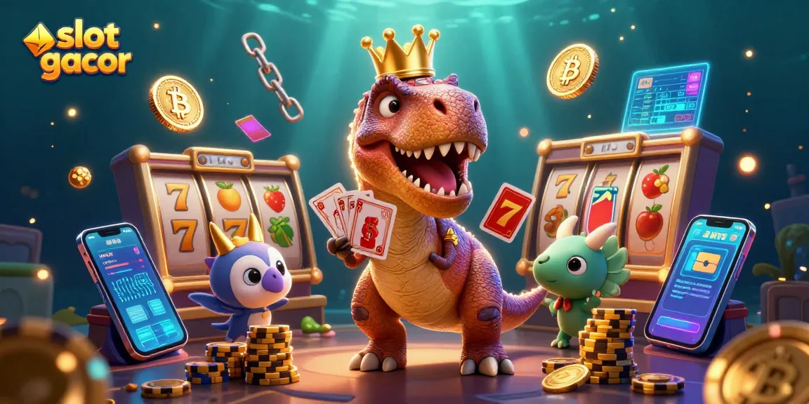 Experience thrilling times with slot gacor as a T-Rex deals cards and a baby dinosaur stacks chips.