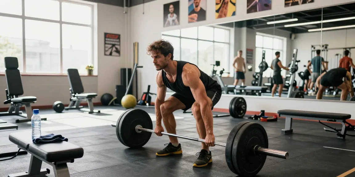 Astera Steroids Shop scene with an athlete lifting weights in a bright gym, highlighting strength and dedication.