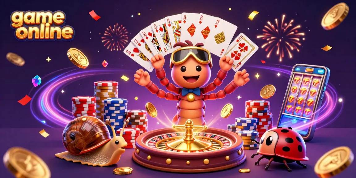 Experience exciting game online action with a cartoon millipede dealer and vibrant casino elements.