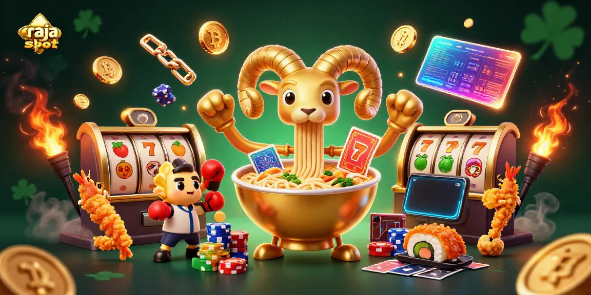 Gambaran interaktif raja slot dengan karakter lucu yang bermain mesin slot penuh warna.