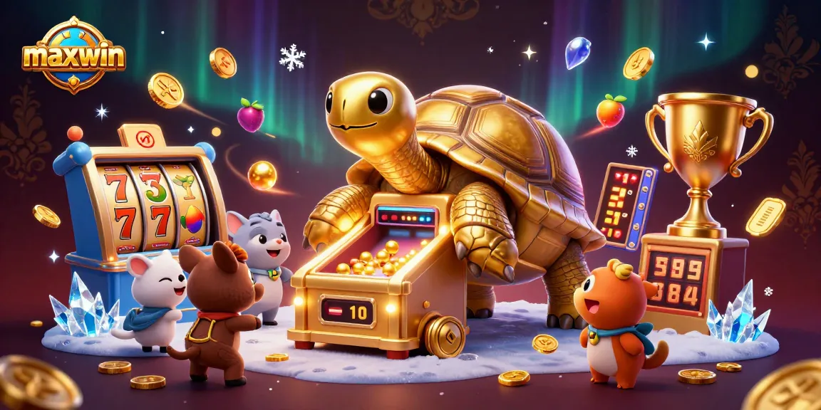 Memenangkan hadiah dengan maxwin pada mesin slot yang ramai dikelilingi karakter kartun