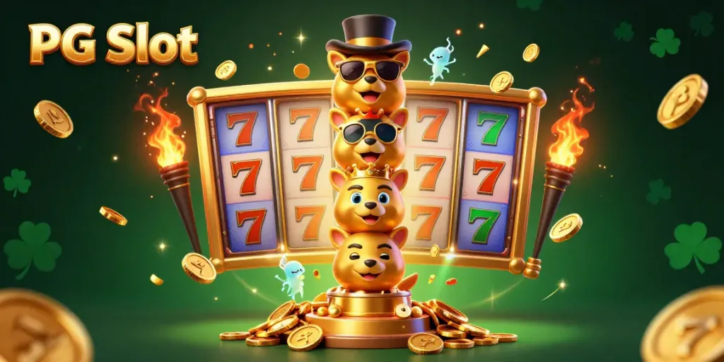 Enjoy exciting PG Slot gameplay with a dazzling depiction of a golden totem pole and festive casino elements.