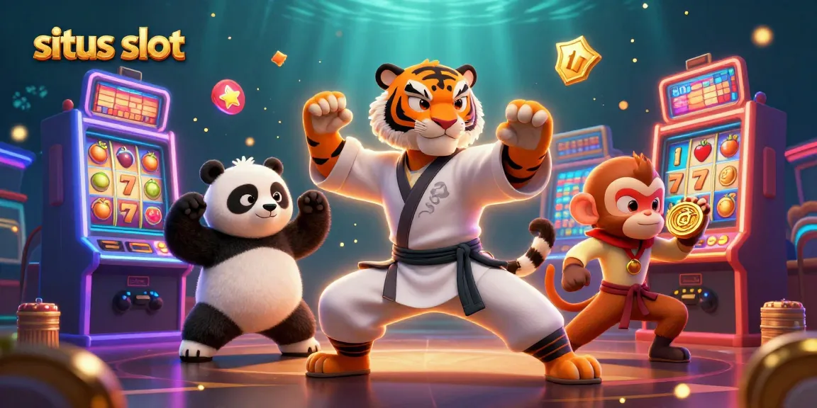 Menangkan permainan di situs slot dengan simbol buah dan jackpot di latar belakang mesin slot berwarna cerah.