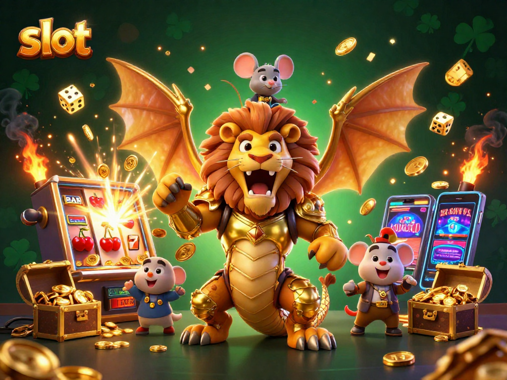 Engage with the thrilling slot experience through a vibrant casino scene featuring jackpots and winning symbols.
