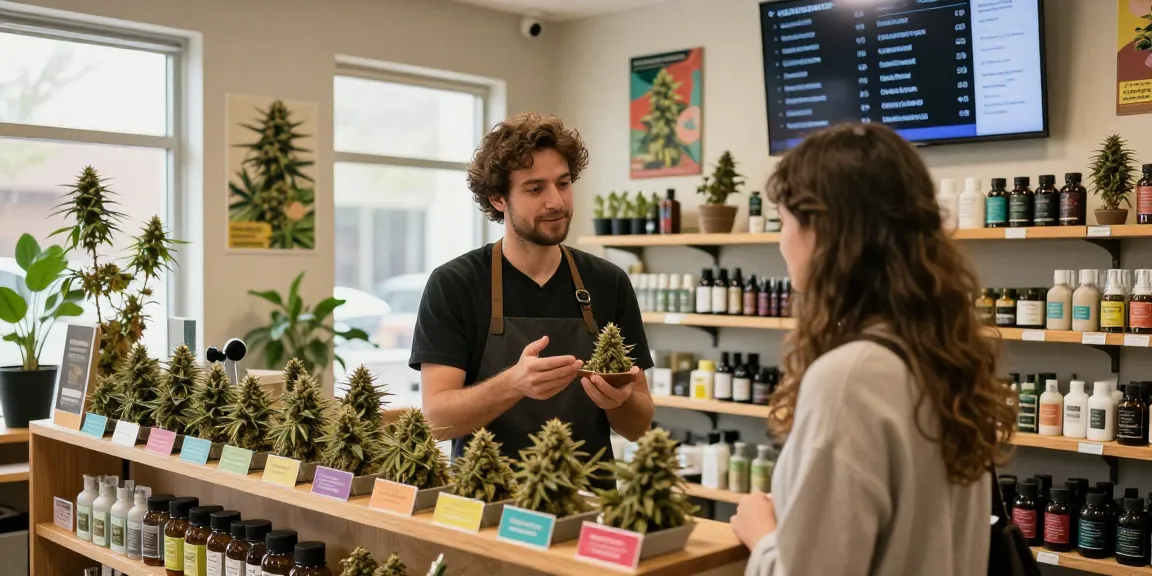 Discover where to buy top quality weed in Scotland (UK) at a friendly cannabis shop, featuring vibrant displays and helpful staff.