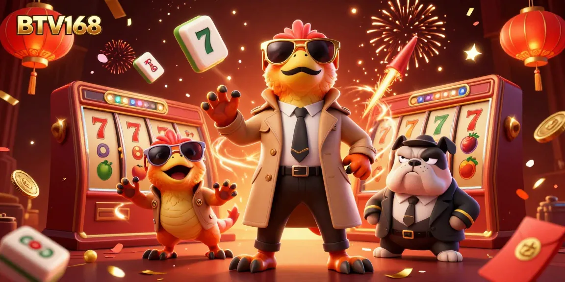 Engage with BTV168's thrilling slot experience amidst animated raptors in a vibrant casino!