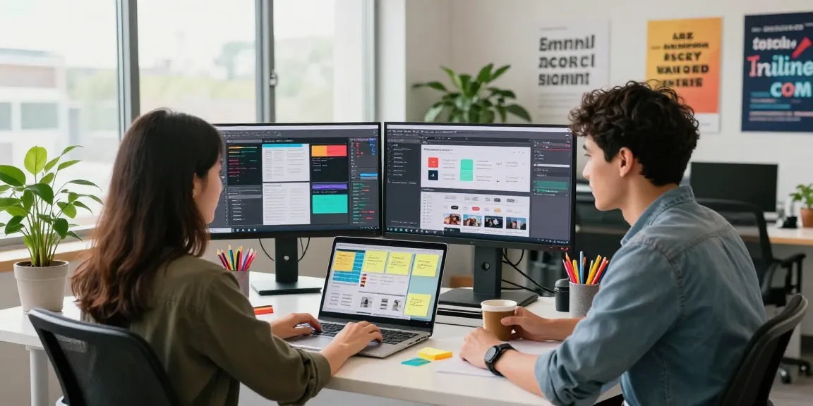 Content creator at stylish workspace preparing for telegraimin.com, with multiple screens and modern decor.