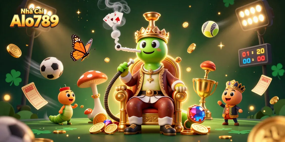 The Nhà Cái Alo789 illustration showcases a vibrant gaming atmosphere with character elements and dynamic sports symbols.