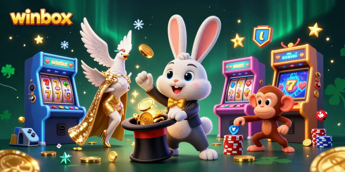 Experience the magic of winbox as a magician rabbit reveals treasures in a vibrant casino setting.