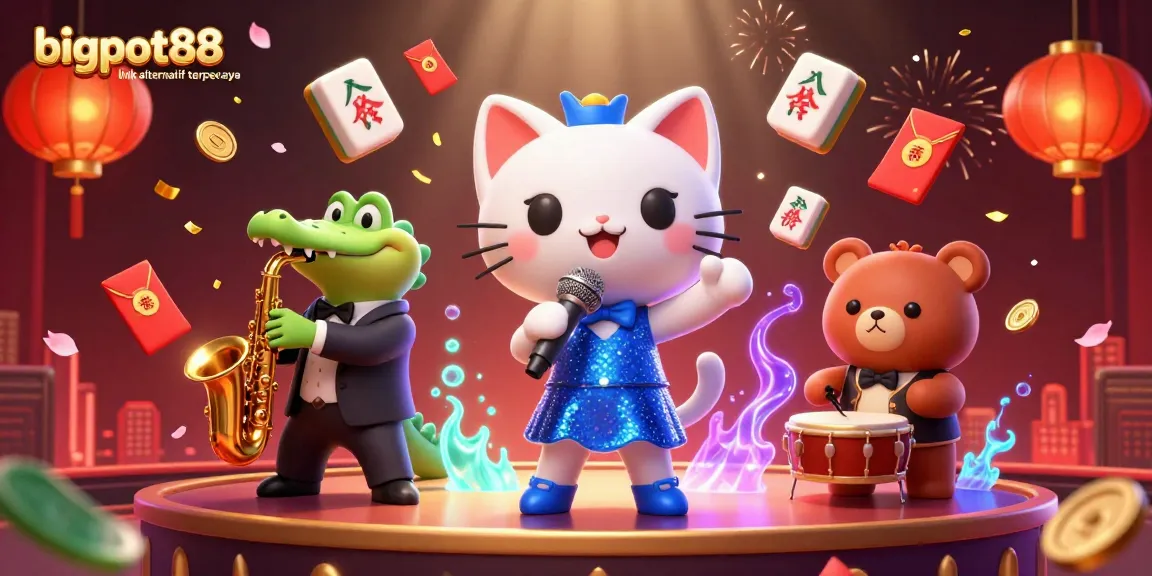Immerse in thrilling action at bigpot88 link alternatif terpercaya, where animated characters bring luck in a vibrant casino scene.