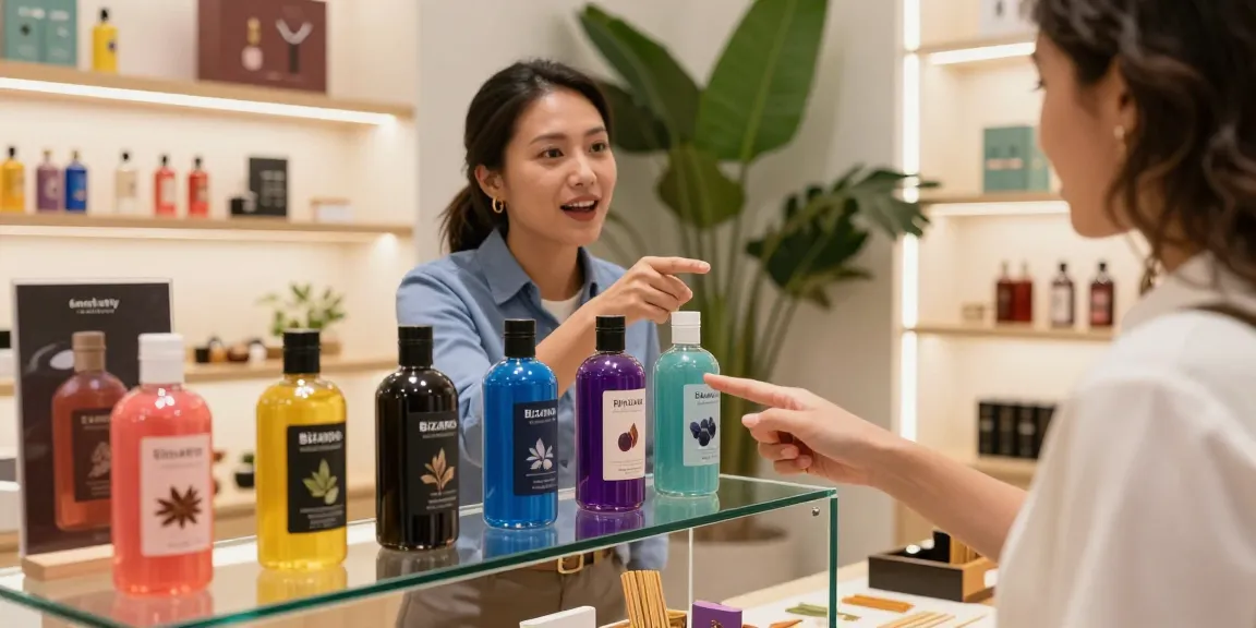 Explore a modern retail scene showcasing premium liquid herbal incense, enticing shoppers to buy-premium-liquid-herbal-incense.