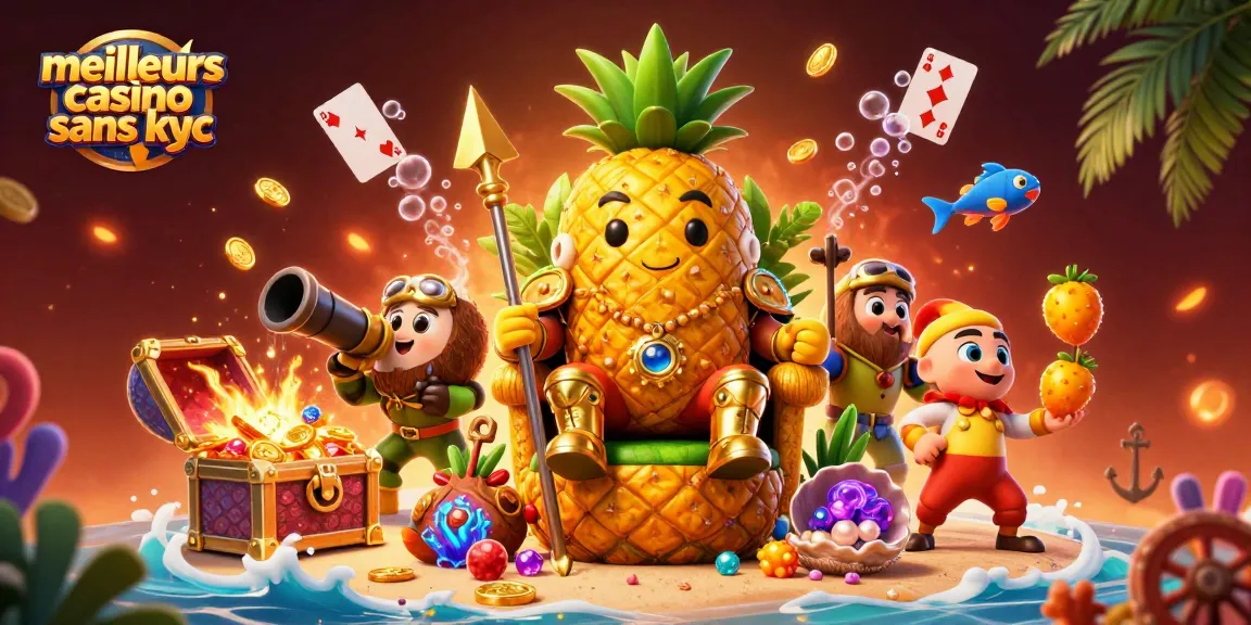 Profitez des meilleurs casinos sans KYC avec des personnages colorés et un décor de casino dynamique.
