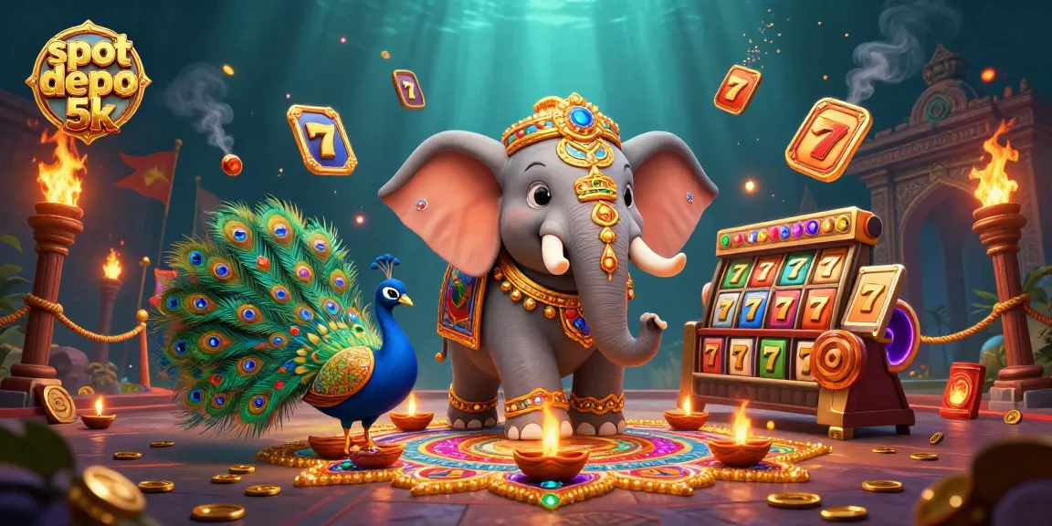 Experience winning with slot depo 5k in this vibrant casino-themed illustration.