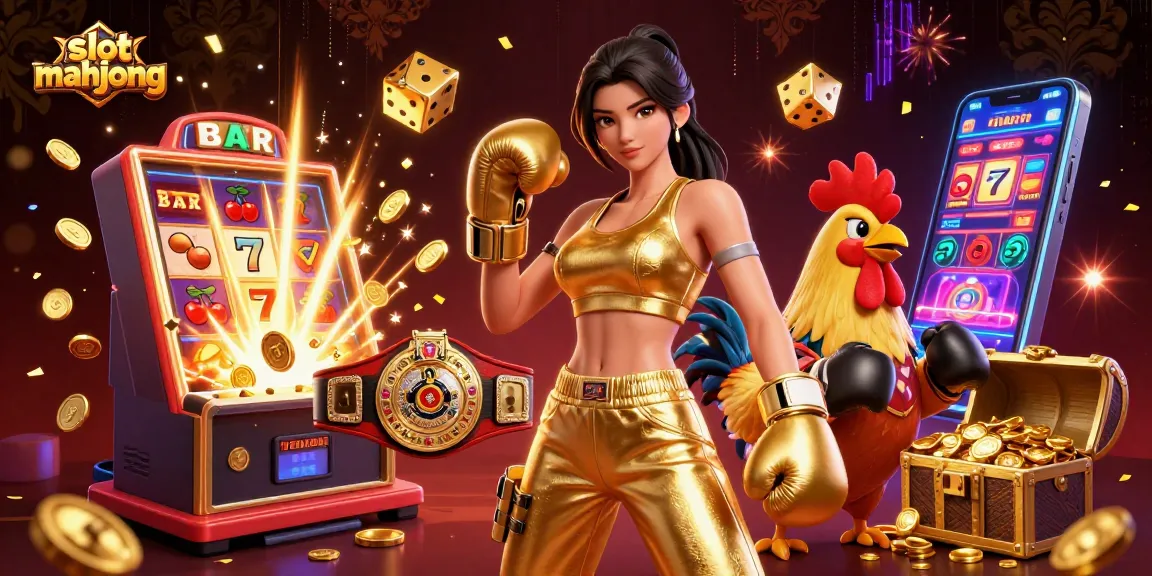 Experience excitement with slot mahjong as coins burst from a slot machine, celebrating the thrill of gaming.