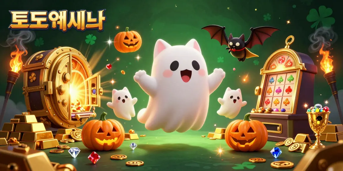 Engage with 토토사이트 featuring a ghost cat, a vampire bat, and glowing jack-o-lanterns in a haunted casino.