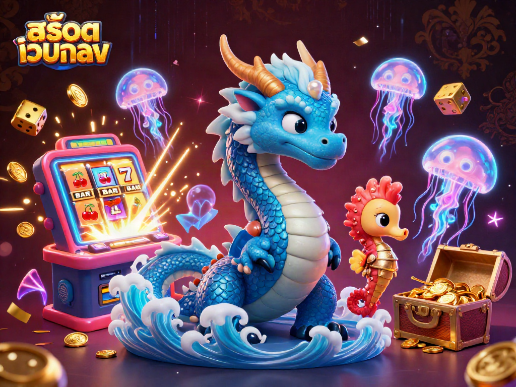 Engage with สล็อตเว็บตรง in a vibrant 3D illustration depicting a jackpot explosion and casino excitement.