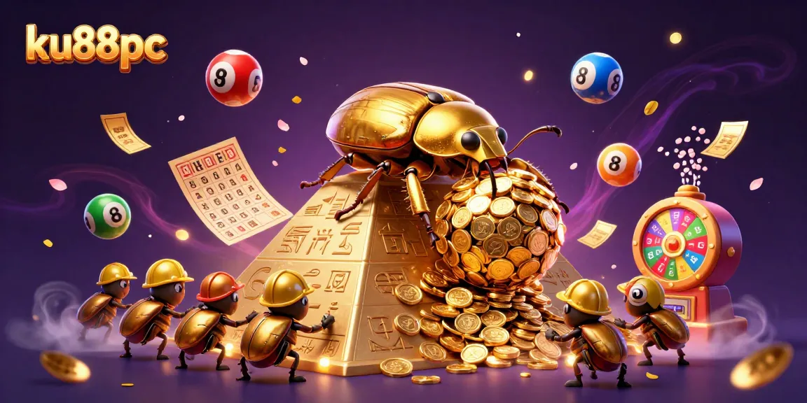 Experience the excitement of ku88pc with golden coins, lottery balls, and vibrant casino elements.