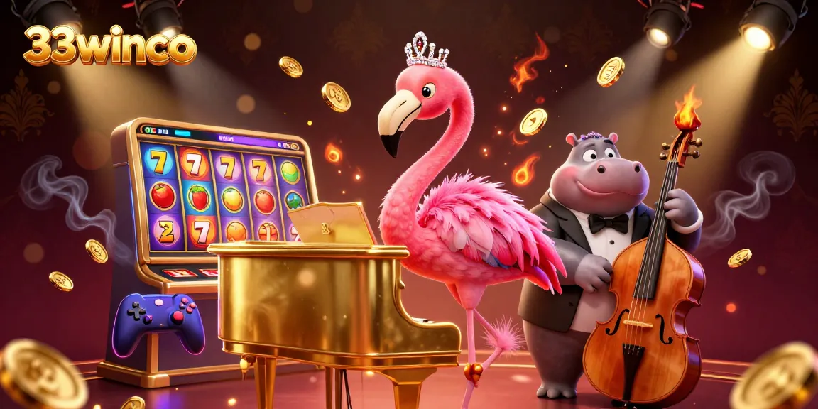 Experience thrilling casino action with 33winco’s vibrant gambling scene featuring a flamingo singer.