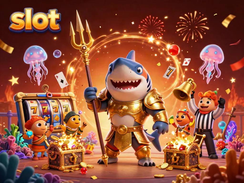 Engage in thrilling slot games with an epic tiger shark in an underwater colosseum.