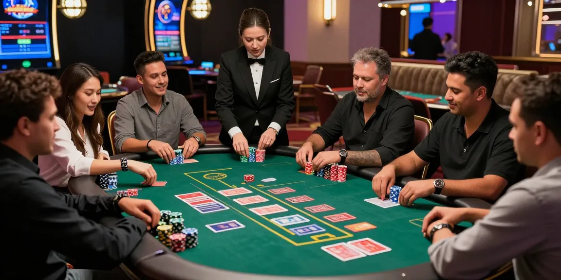 Engaging andar bahar casino game scene with players and dealer at vibrant table.