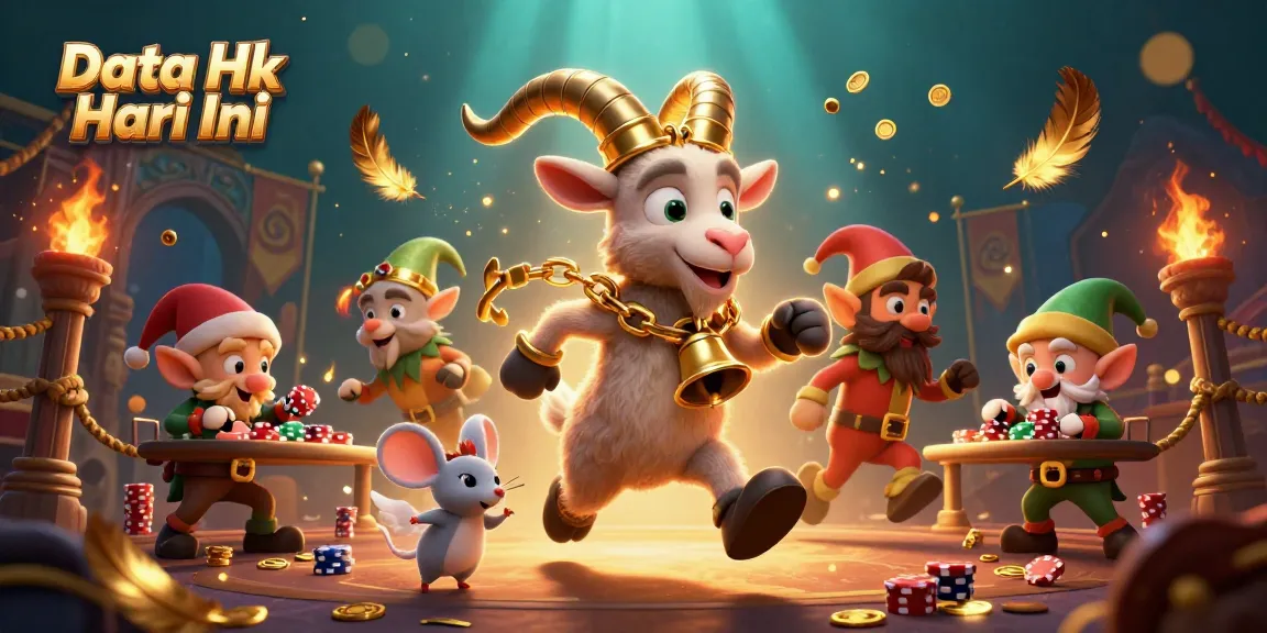Win with Data Hk Hari Ini through exciting casino games and festive characters in a dynamic scene.