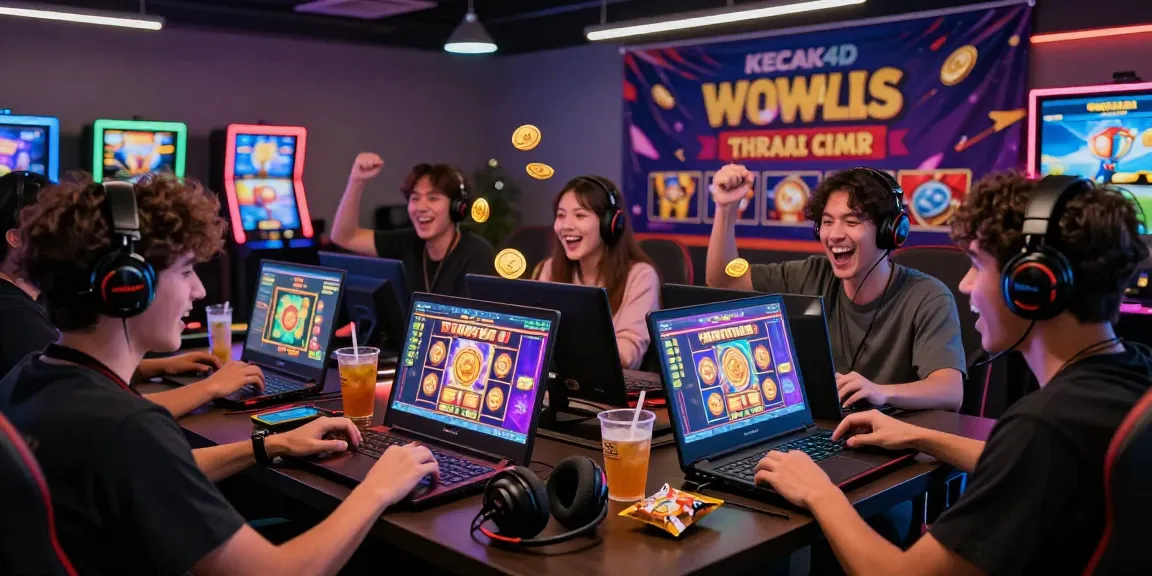 Players celebrating a big win on KECAK4D online slots, showcasing vibrant graphics and interactive atmosphere.