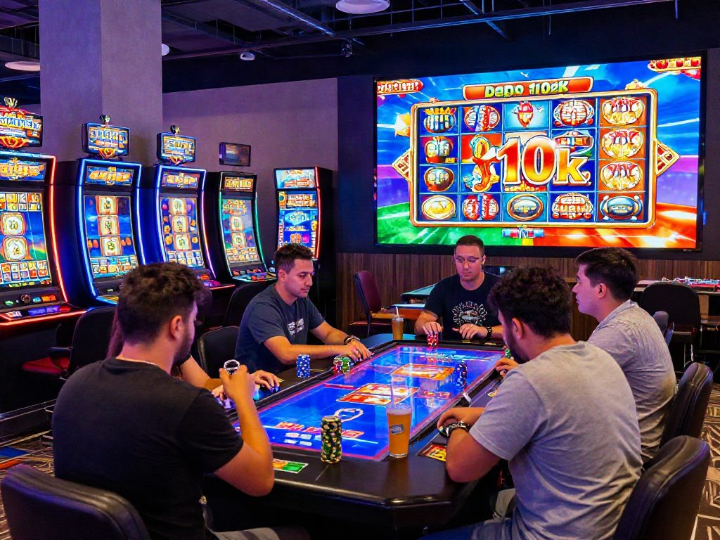 Engaging slot depo 10k game scene showing excited players enjoying a vibrant casino atmosphere