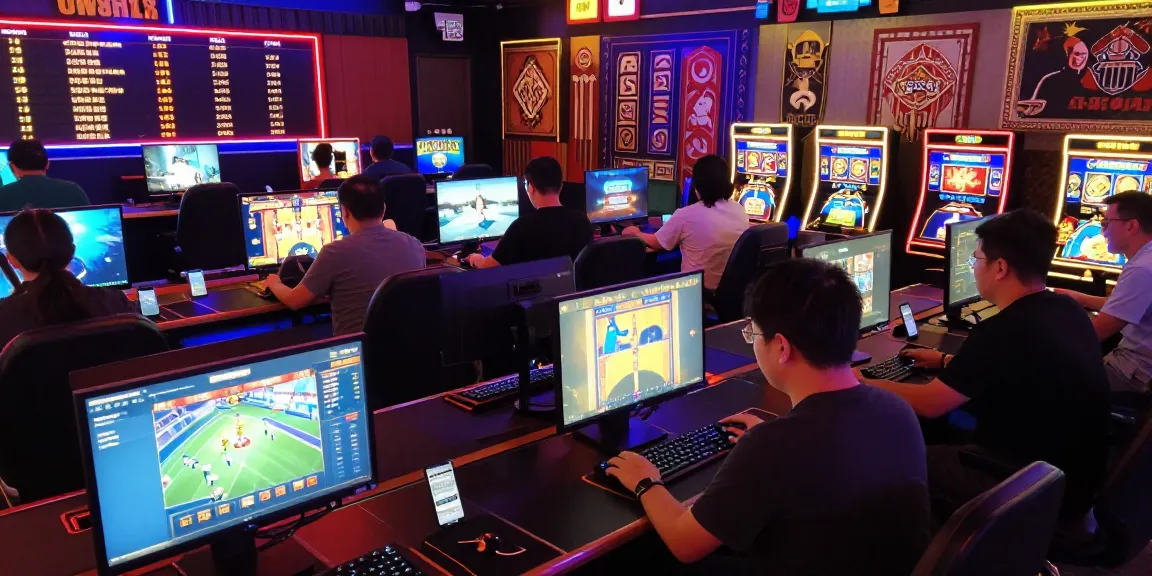 Exciting dynamic gaming scene showcasing players enjoying situs benihtoto online betting games amidst colorful graphics and neon lights.