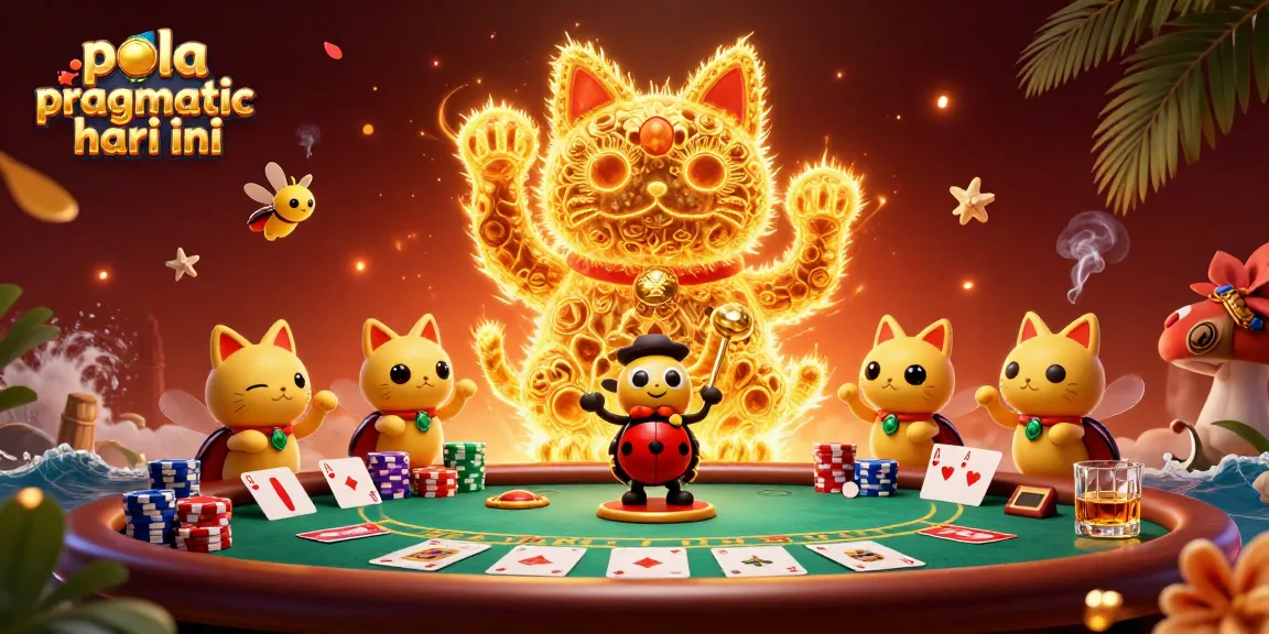 Spin to win with pola pragmatic hari ini as fireflies create a lucky cat in a vibrant casino scene.