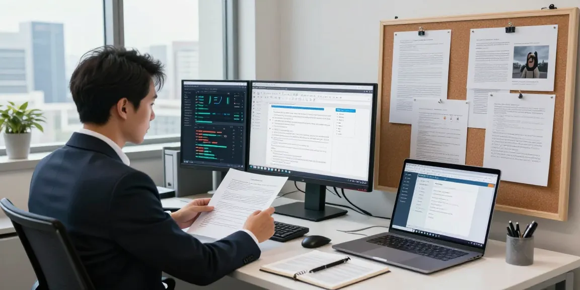 Compliance analyst conducting document fraud detection analysis in a modern office.