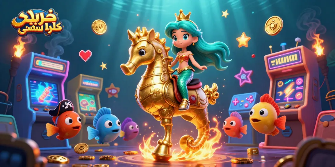 Engage with the vibrant world of خرید کلید لمسی in this lively underwater casino-inspired illustration featuring characters and gaming elements.