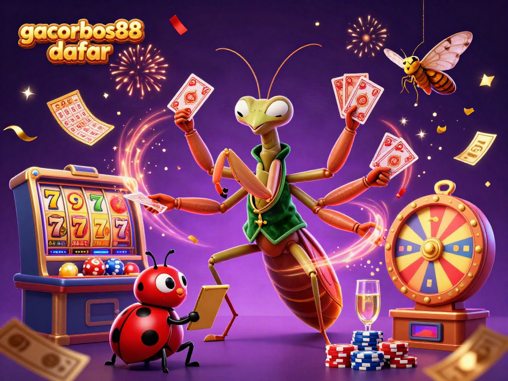 Engage with gacorbos88 daftar in this animated casino scene with characters dealing cards and spinning slots.