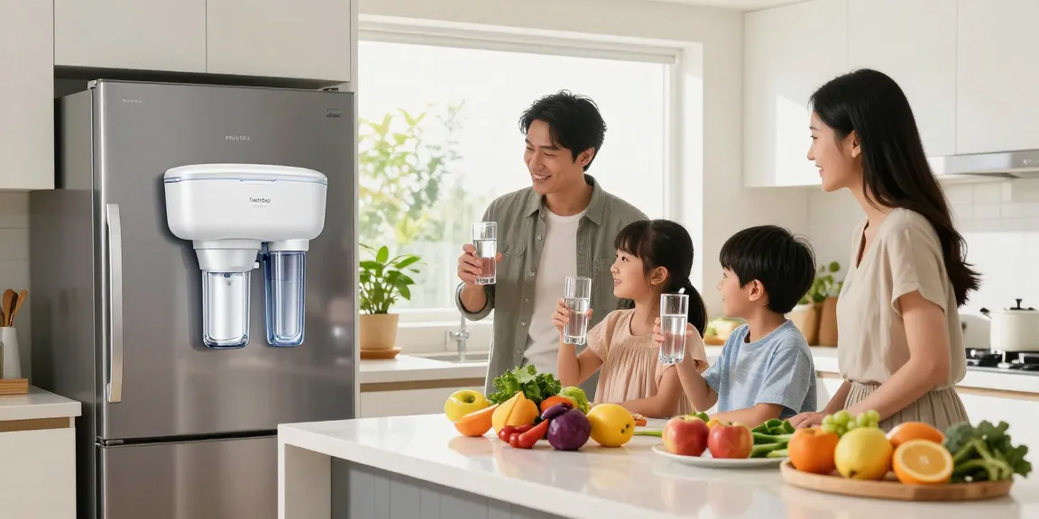 Waterdrop Alkaline DA97-17376B Water Filter enhancing a family's healthy lifestyle in a modern kitchen